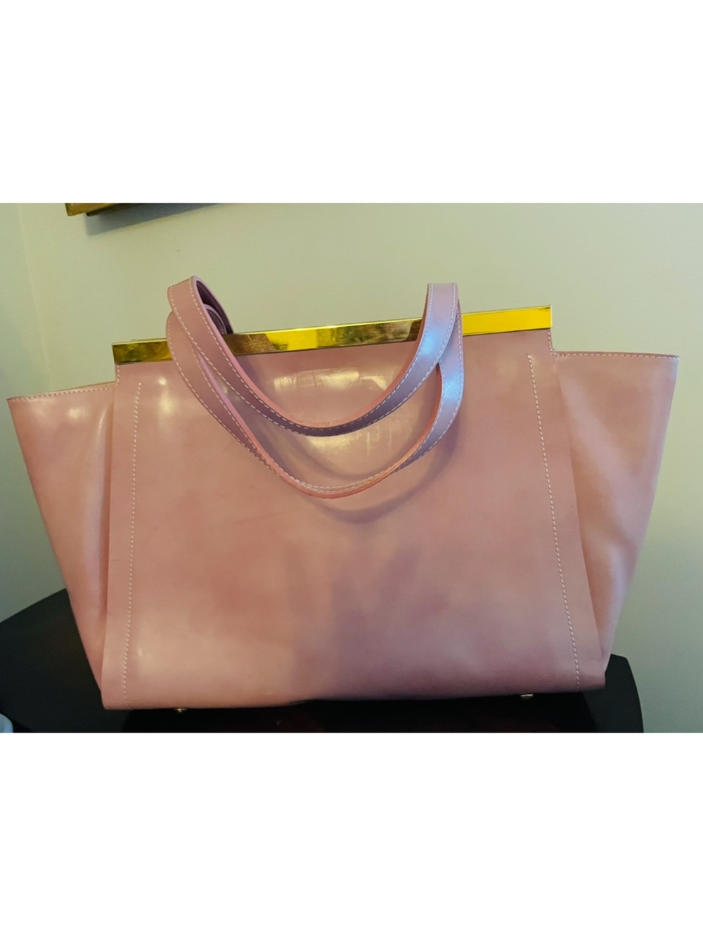 Alberta Di Canio Blush Pink Tote with Gold Accent
